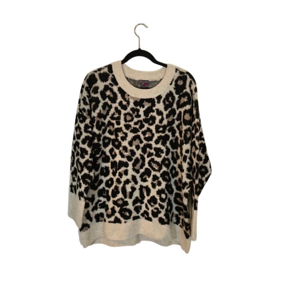 Vince Camuto Womens Animal Print Sweater Size 1X Cream Black Neutral Bohemian